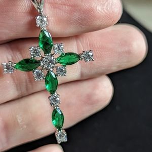 Emerald & Zircon Cross Size 20in Necklace